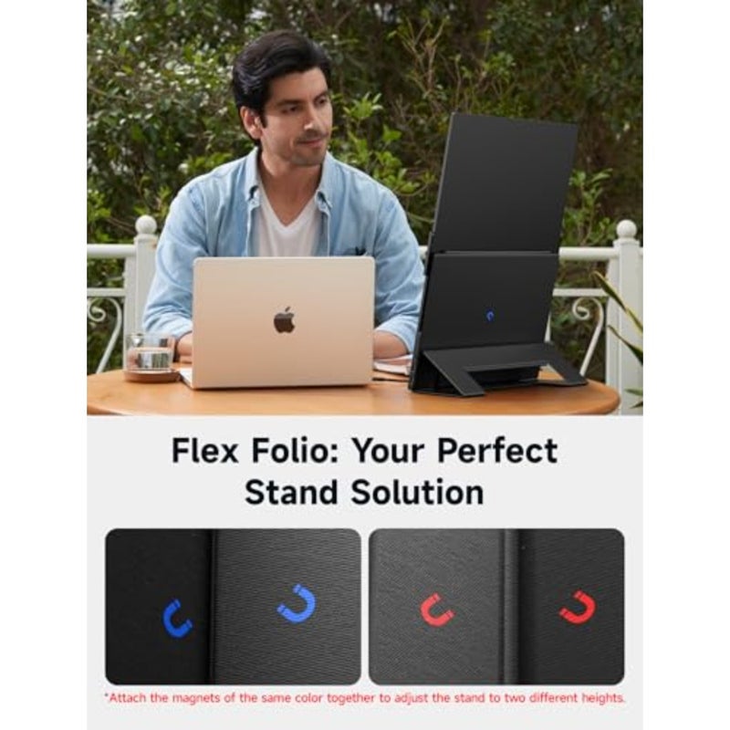 Leather Stand for FlipGo 16 Portable Monitor: premium genuine leather, black, adjustable angle and built-in cable management - Image 4