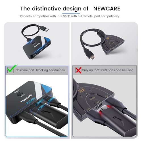 Newcare [Upgrade] HDMI Switch 3 in 1 Out, 4K@60Hz HDMI 2.0 Switch Splitter with 2.6FT Long HDMI Cable, 3-Port HDMI Switcher Selector, Supports 4K 30Hz 3D 1080P HDCP2.2 for PS5 Xbox DVD Player Fire Stick PC - Image 5