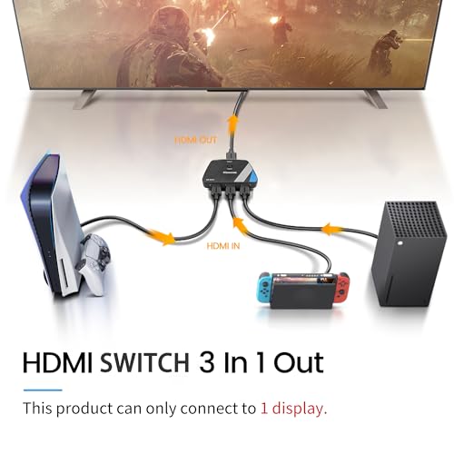 Newcare [Upgrade] HDMI Switch 3 in 1 Out, 4K@60Hz HDMI 2.0 Switch Splitter with 2.6FT Long HDMI Cable, 3-Port HDMI Switcher Selector, Supports 4K 30Hz 3D 1080P HDCP2.2 for PS5 Xbox DVD Player Fire Stick PC - Image 2