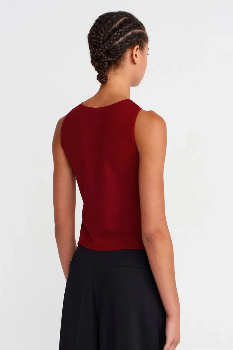 Dilvin Burgundy Red DILVIN Fitted Ribbed Sleeveless Blouse for Women | Best Price UAE