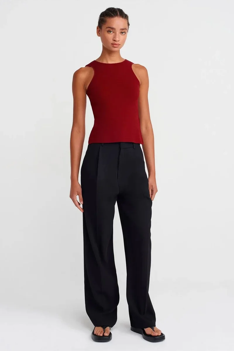 Dilvin Burgundy Red DILVIN Fitted Ribbed Sleeveless Blouse for Women | Best Price UAE