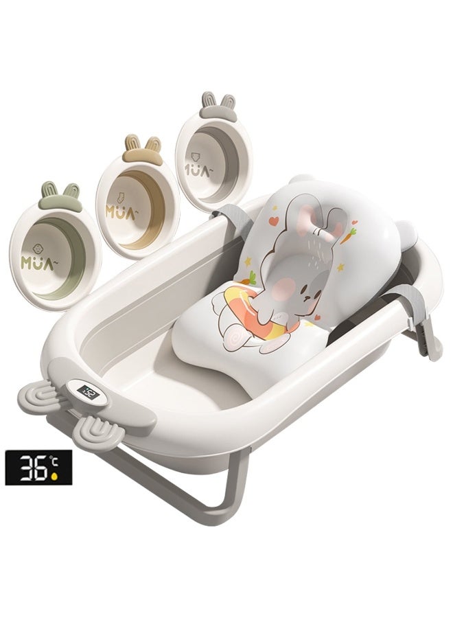 LEFAFA Foldable Baby Bathtub with Thermometer, Collapsible Baby Bathtub for Infants, with 3 Wash Basin and Soft Floating Cushion, Portable Travel Baby Bathtubs for Newborns to Toddlers 0-36 Months - Image 1