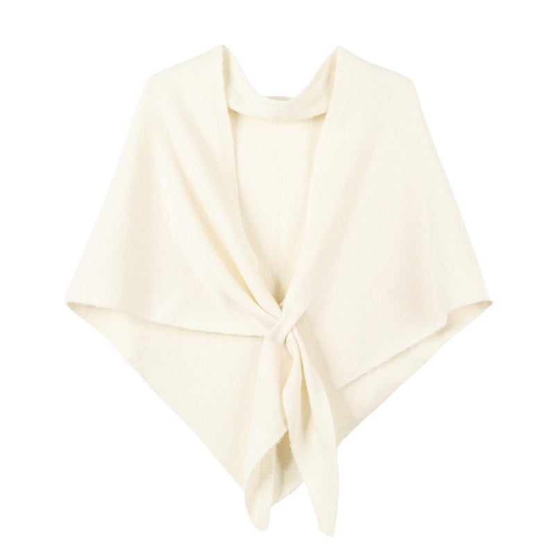 FeelfunFeather Shawl Wraps for Women Winter Knitted Triangle Cashmere Shawl Scarf Pashmina Cardigan Cape-White - Image 1