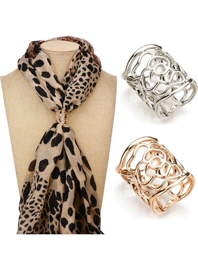 NIBEMINENT Fashion Women Openwork Carved Rose Pattern Scarf Ring Buckle Shawl Clip  - Image 2