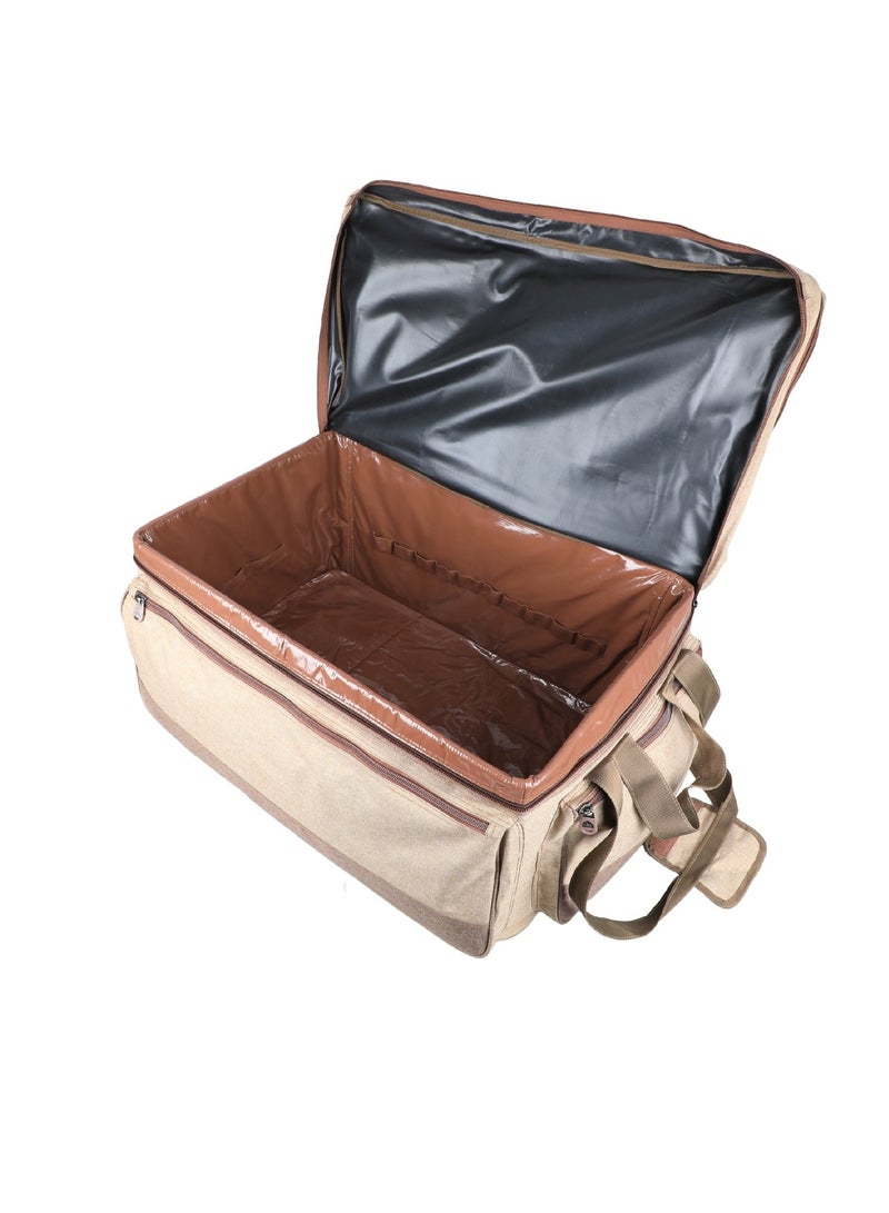 ALGHAFA Camping Tool Bag, Camping and Travel Cooking Organizer, Travel Bag with Mesh Pockets, Portable Bag for Cooking, Barbecue and Kitchen Tools, 36*44*66 cm, Oxford Canvas, PVC Lining, Wooden Color, Woven - Image 1