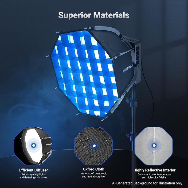 BASICS 12" Octagon Softbox with Mini Mount(Not Bowens Mount), Mini Octabox Parabolic Soft Box Kit with Diffusers/Grid for FS/HB/HS LED Light for Studio Photography Video Recording, NS68P - Image 5