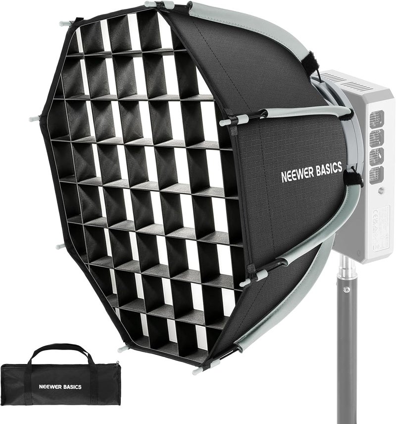 BASICS 12" Octagon Softbox with Mini Mount(Not Bowens Mount), Mini Octabox Parabolic Soft Box Kit with Diffusers/Grid for FS/HB/HS LED Light for Studio Photography Video Recording, NS68P - Image 1