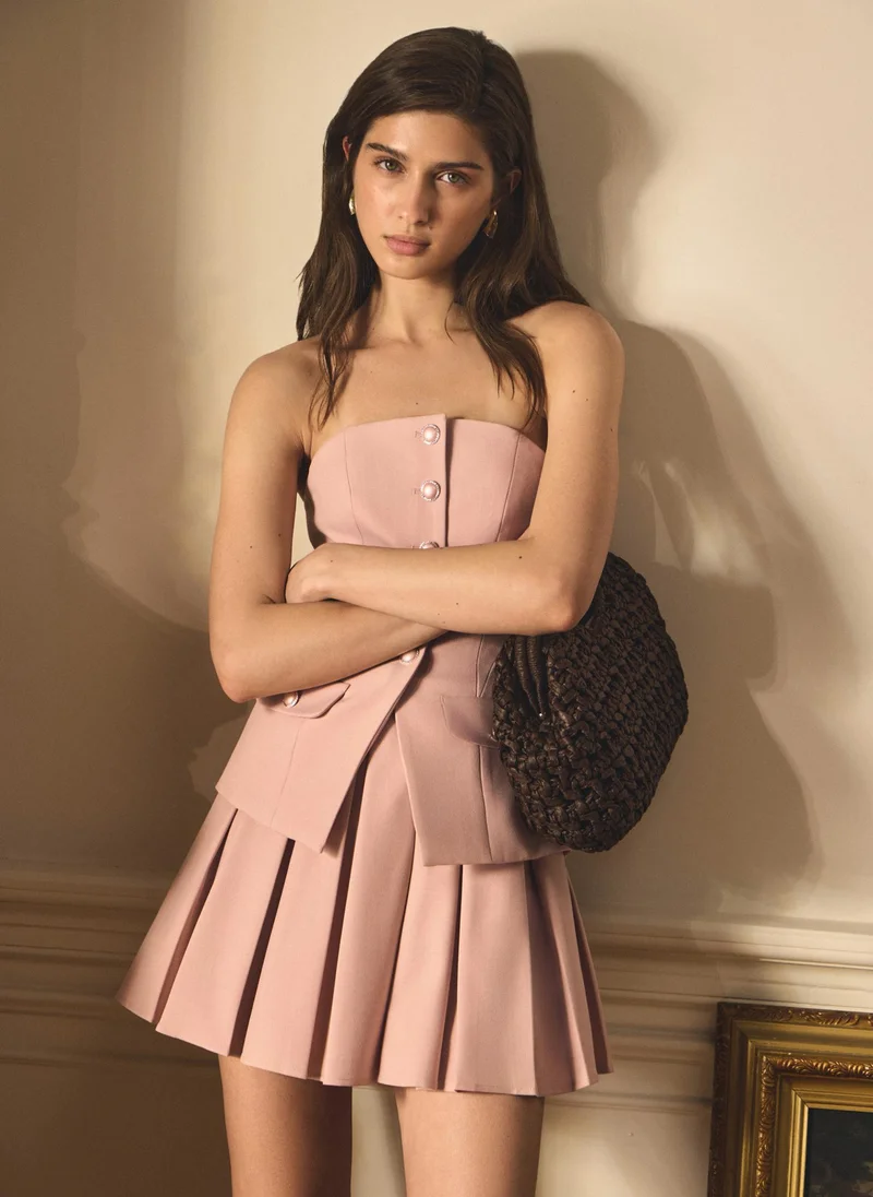 Lichi  Open-shoulder mini dress with a pleated skirt for Women | Best Price UAE