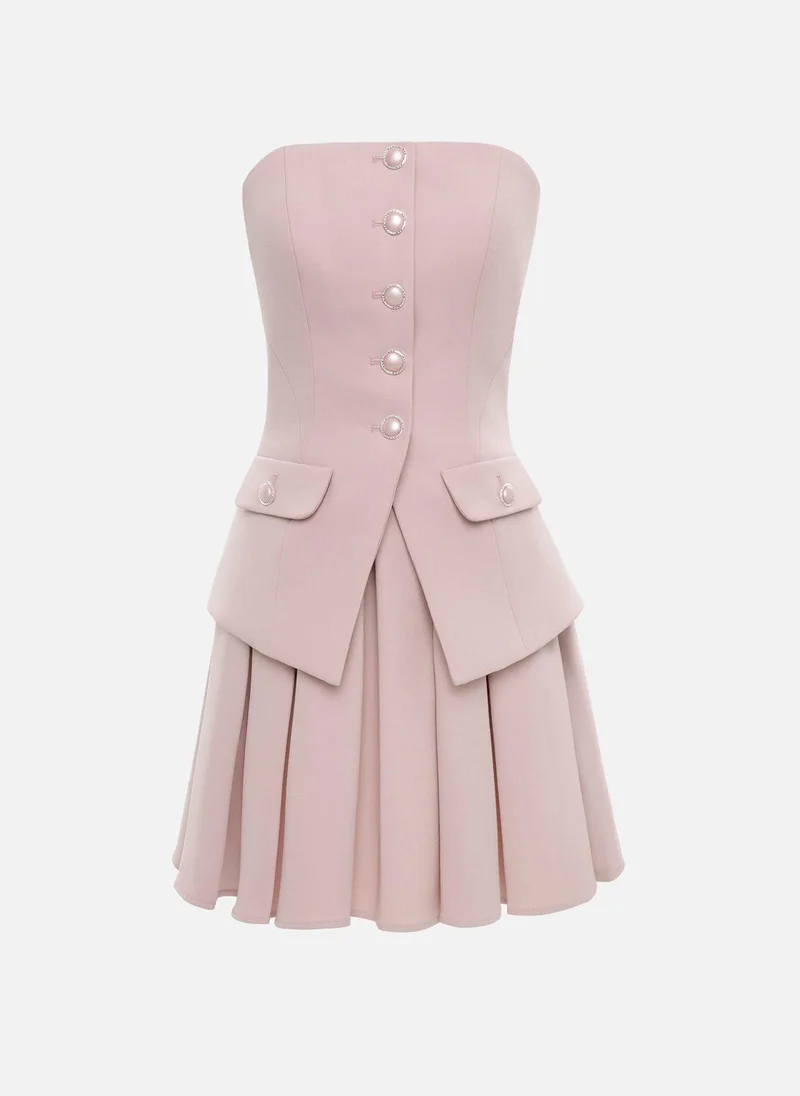 Lichi  Open-shoulder mini dress with a pleated skirt for Women | Best Price UAE