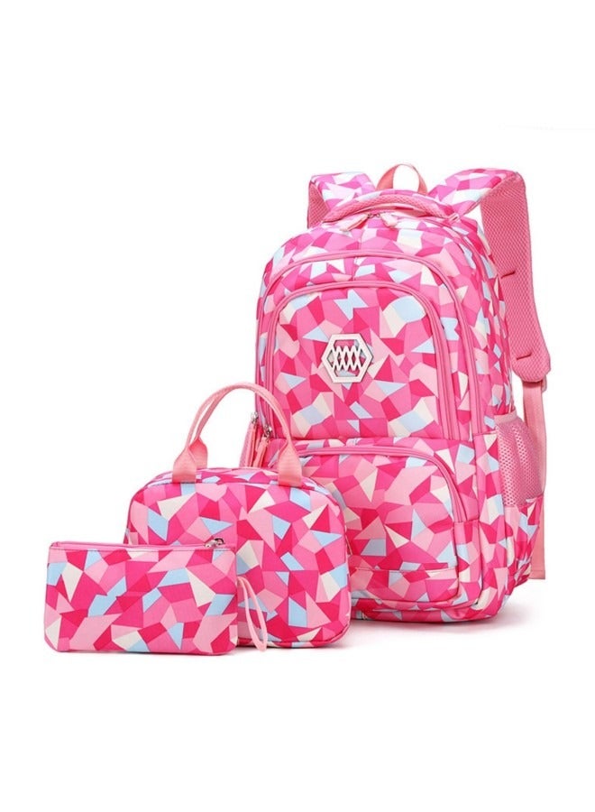 GGEROU 3Pcs School Bags,Children School Backpack,Geometric Print Backpack,School Bags for Teenagers,Large Capacity Backpack,Waterproof Backpacks,3 in 1 School Bag,Lunch Bag and Pencil Case (Red) - Image 1