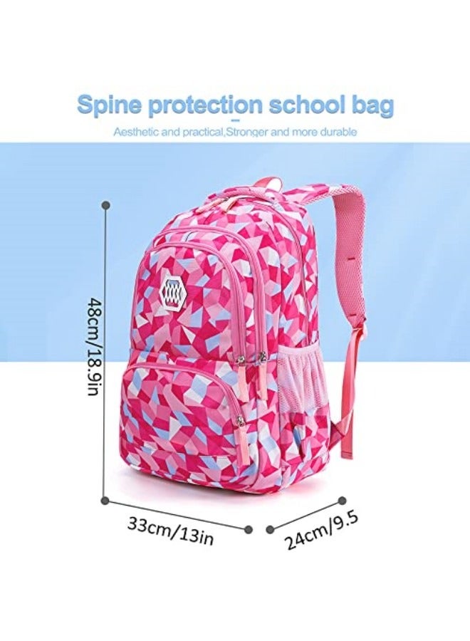 GGEROU 3Pcs School Bags,Children School Backpack,Geometric Print Backpack,School Bags for Teenagers,Large Capacity Backpack,Waterproof Backpacks,3 in 1 School Bag,Lunch Bag and Pencil Case (Red) - Image 2