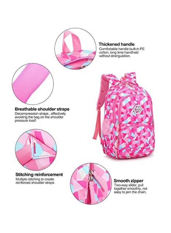 GGEROU 3Pcs School Bags,Children School Backpack,Geometric Print Backpack,School Bags for Teenagers,Large Capacity Backpack,Waterproof Backpacks,3 in 1 School Bag,Lunch Bag and Pencil Case (Red) - Image 4