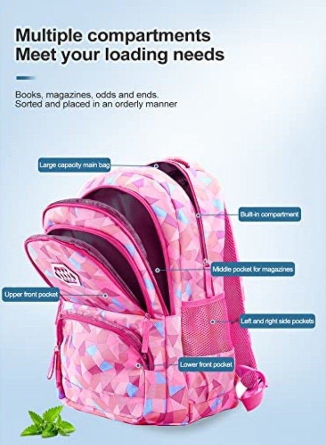 GGEROU 3Pcs School Bags,Children School Backpack,Geometric Print Backpack,School Bags for Teenagers,Large Capacity Backpack,Waterproof Backpacks,3 in 1 School Bag,Lunch Bag and Pencil Case (Red) - Image 5