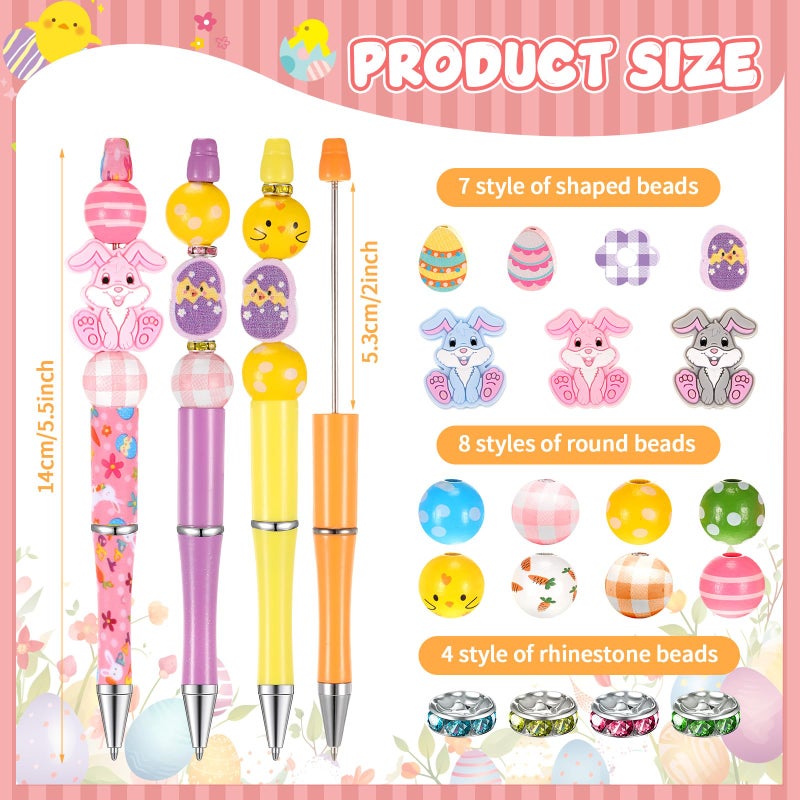 Geyee 12 Set Plastic Beadable Pens Assorted Bead Pens Crystal Wood Round Spacer Set Black Ink DIY Ballpoint for Women Men Gift Office Supplies(Rabbit) - Image 3