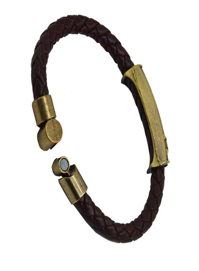 Sullery Trishul Mahakal Brown and Gold Leather, Stainless Steel Bracelet for Men and Women - Image 3