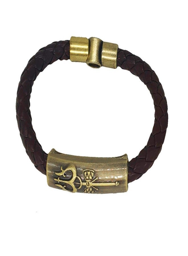 Sullery Trishul Mahakal Brown and Gold Leather, Stainless Steel Bracelet for Men and Women - Image 1
