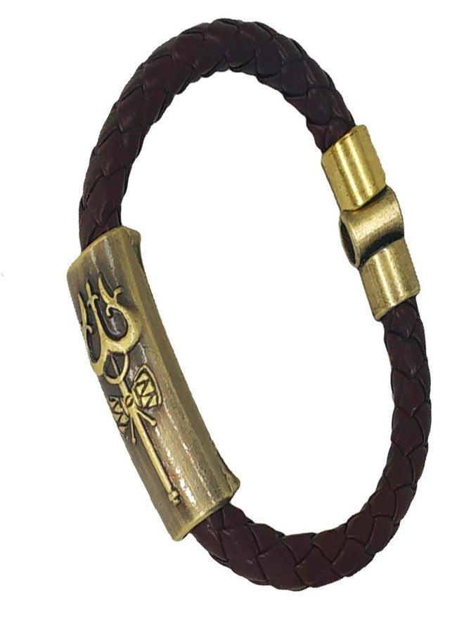Sullery Trishul Mahakal Brown and Gold Leather, Stainless Steel Bracelet for Men and Women - Image 2