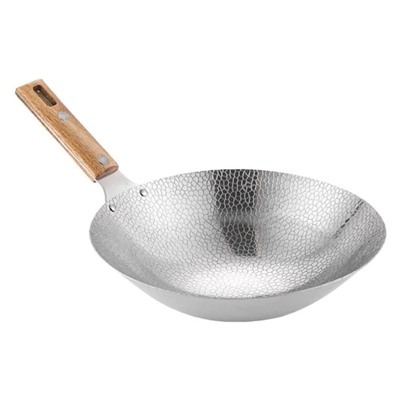SHREESAMP Stainless Steel Round Tawa with Wooden Handle Portable Cooking Stove Griddle Accessories Nonstick Frying Pan for Home and Restaurant Chief Cookware Chinese Wok Heavy Duty Wok Frying Pan - Image 1