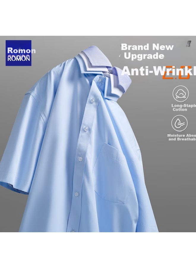 Romon Men's Short Sleeve Business Casual Work Shirt Moisture Wicking Breathable Men's Shirt D097 42 - Image 3