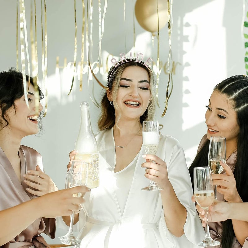 كلاراكو مجموعة إكسسوارات حفلة توديع العزوبية من 3 قطع، إكسسوارات تزيين حفل توديع العزوبية باللون الذهبي الوردي - وشاح العروس وطرحة وعصابة رأس للعروس لمستلزمات حفلة توديع العزوبية - Image 5