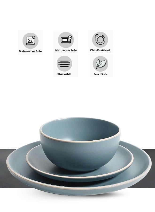 Feelings طقم عشاء من 18 قطعة من الخزف، أطباق، صحون، سلطانيات، يخدم 6 أشخاص باللون الأزرق - Image 3