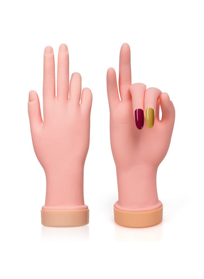 krofaue 2 Pack Practice Nail Tips Art Trainer Training Hand Tool Flexible Bendable Movable Fake Mannequin Right Hands Manicure Tool - Image 1