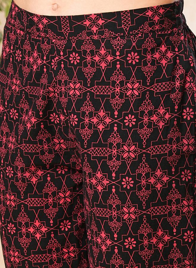 globus Geometric Print Thread Work A-Line Kurta and Pants Set - Image 5