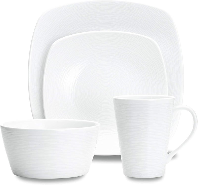Noritake 4Piece Square White on White Place Setting Swirl - Image 1
