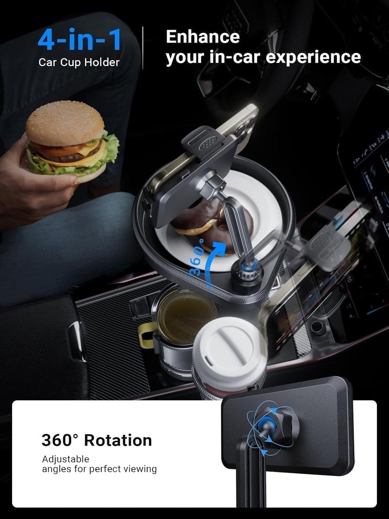 Aputue Car Cup Holder Tray, Multi-Functional Vehicle Organizer with Extra Beverage Holder, Stable Base Design Car Accessory for Snacks and Mobile Phones - Image 4