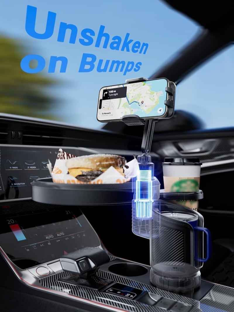 Aputue Car Cup Holder Tray, Multi-Functional Vehicle Organizer with Extra Beverage Holder, Stable Base Design Car Accessory for Snacks and Mobile Phones - Image 5