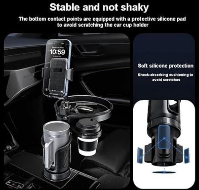 Aputue Car Cup Holder Tray, Multi-Functional Vehicle Organizer with Extra Beverage Holder, Stable Base Design Car Accessory for Snacks and Mobile Phones - Image 2
