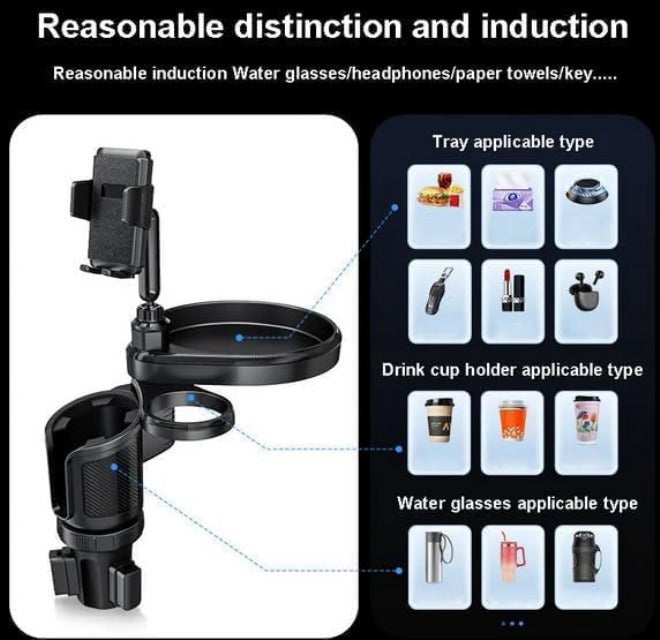 Aputue Car Cup Holder Tray, Multi-Functional Vehicle Organizer with Extra Beverage Holder, Stable Base Design Car Accessory for Snacks and Mobile Phones - Image 3