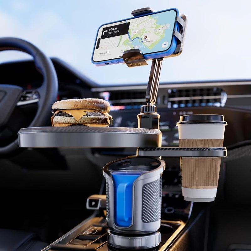 Aputue Car Cup Holder Tray, Multi-Functional Vehicle Organizer with Extra Beverage Holder, Stable Base Design Car Accessory for Snacks and Mobile Phones - Image 1