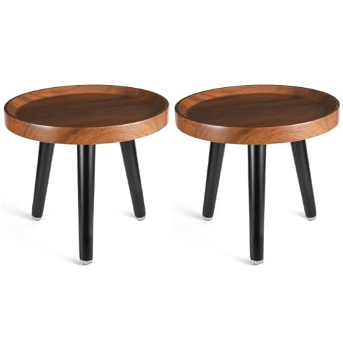 KGPLOME Indoor Plant Stand,Wood Mid Century Plant Table in Walnut Finish,Tall Plant Stand for Flower Pot,Modern Round Small Side End Table with Raised Design (Walnut, 12"x10.8" 2 Pack) - Image 1