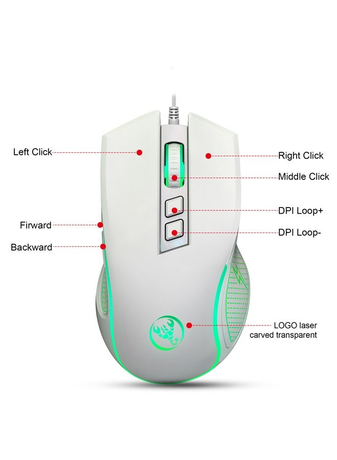 Gaming Mouse 3600DPI Adjustable 7 Colours Backlight Optical Sensor Lightspeed Mice Streamlined Arc and Finger Rest Ergonomic Design USB Wired Plug & Play for Windows Mac PC Laptop Gamer