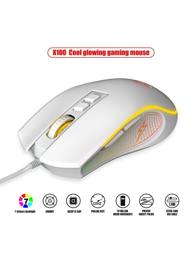 Gaming Mouse 3600DPI Adjustable 7 Colours Backlight Optical Sensor Lightspeed Mice Streamlined Arc and Finger Rest Ergonomic Design USB Wired Plug & Play for Windows Mac PC Laptop Gamer