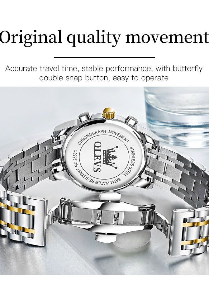 OLEVS Men's Watch Multi Color Business Stainless Steel Waterproof Luminous Quartz Watch Luxury Leisure Date Simulation Original Bowl Watch - Image 4