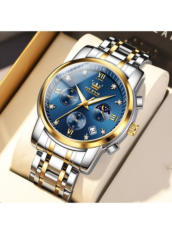 OLEVS Men's Watch Multi Color Business Stainless Steel Waterproof Luminous Quartz Watch Luxury Leisure Date Simulation Original Bowl Watch - Image 1