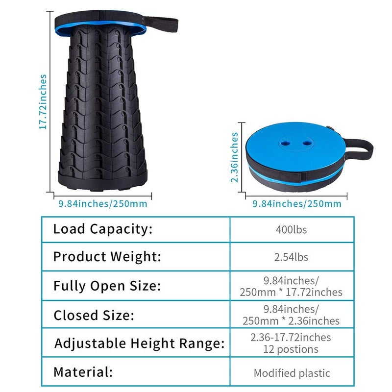 Boreeman Upgraded Folding Stool Lightweight Yet More Sturdy with Load Capacity 400lbs Portable Collapsible Stool for Camping Fishing Hiking BBQ (Blue) - Image 2