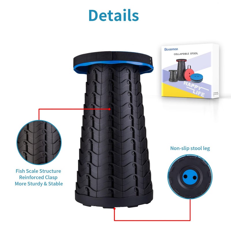 Boreeman Upgraded Folding Stool Lightweight Yet More Sturdy with Load Capacity 400lbs Portable Collapsible Stool for Camping Fishing Hiking BBQ (Blue) - Image 3