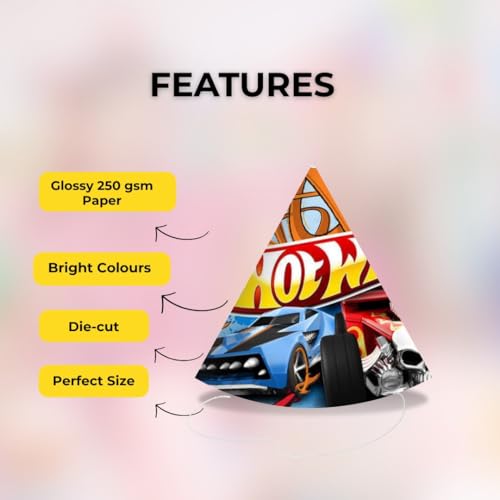 PrettyurParty PRETTY UR PARTY Fast Wheels Theme Birthday Party Caps – Pack of 10 Colorful Race Car Party Hats for Kids | Fun & Durable Cone Hats for Boys' Birthday Celebrations - Image 3
