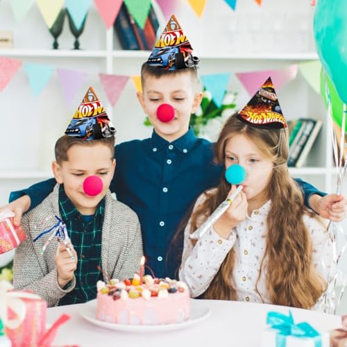 PrettyurParty PRETTY UR PARTY Fast Wheels Theme Birthday Party Caps – Pack of 10 Colorful Race Car Party Hats for Kids | Fun & Durable Cone Hats for Boys' Birthday Celebrations - Image 5