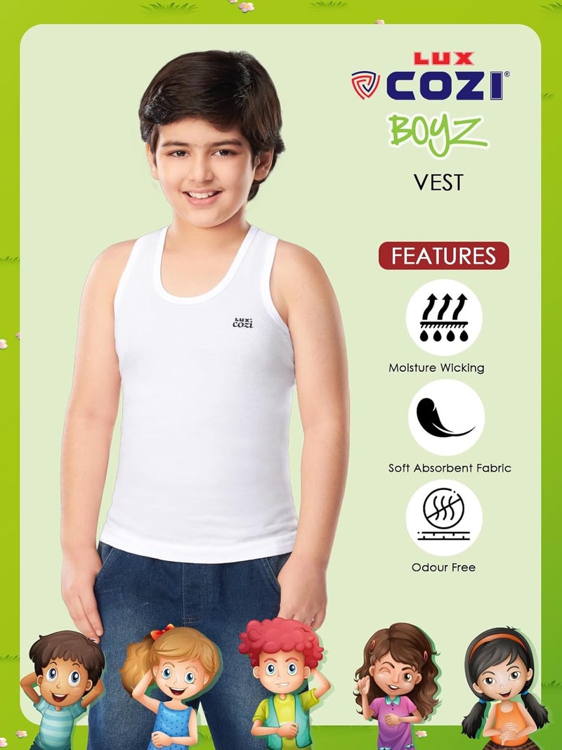 Lux Cozi Kids Boy's Regular Fit Top | 100% Cotton| Skin Friendly | Lightweight | Sleeveless Design | Pack of 5 - Image 3