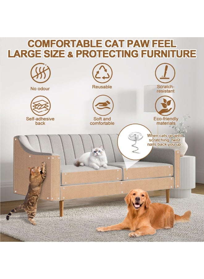 Arabest 2 Pack Self-Adhesive Cat Scratch Mat Carpet,Cuttable Furniture Protector Cover for Sofa Wall Door Couch, Anti-Scratch Guard for Home Furniture, Beige,100×40CM - Image 3