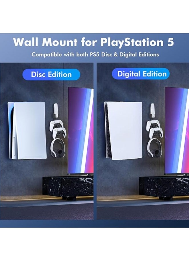 Generic PS5 Wall Mount Playstation 5 Wall Mount Rugged Steel Wall Mount for Playstation 5 Disc and Digital Edition 5-in-1 PS5 Wall Mount Controller Stand Headset Hanger PS5 Accessories  - Image 2