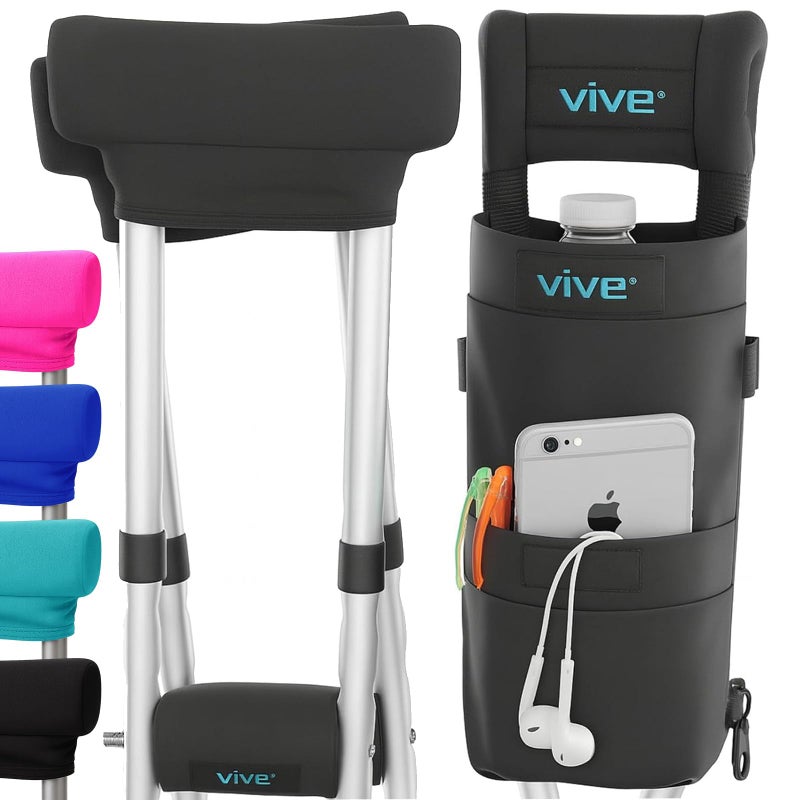 Vive Crutch Pads, Bag, & Hand Grips (5 PCS) - Crutches for Adults Armpit Padding, Hand Grips, Accessories Pouch - Soft Tips Medical Padded Handles for Kids, Men, Women - Lightweight - Image 1