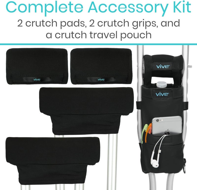 Vive Crutch Pads, Bag, & Hand Grips (5 PCS) - Crutches for Adults Armpit Padding, Hand Grips, Accessories Pouch - Soft Tips Medical Padded Handles for Kids, Men, Women - Lightweight - Image 3