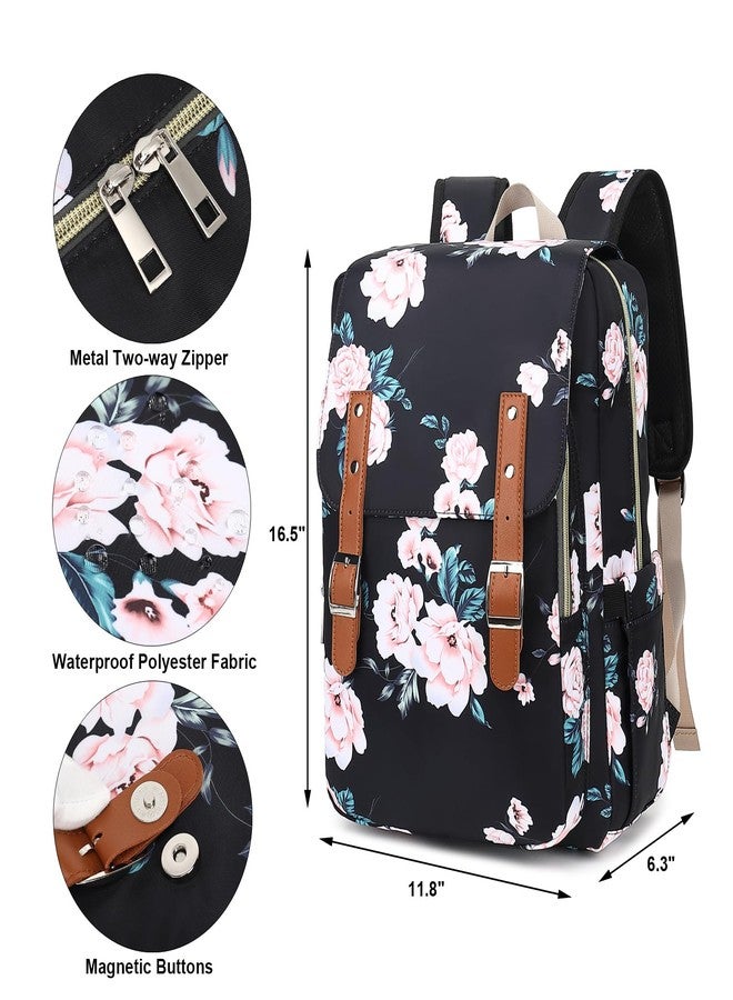 Kouxunt Floral Laptop Backpack for Women Girls, 15.6 inch College School Backpacks Travel Casual Daypack - Image 4