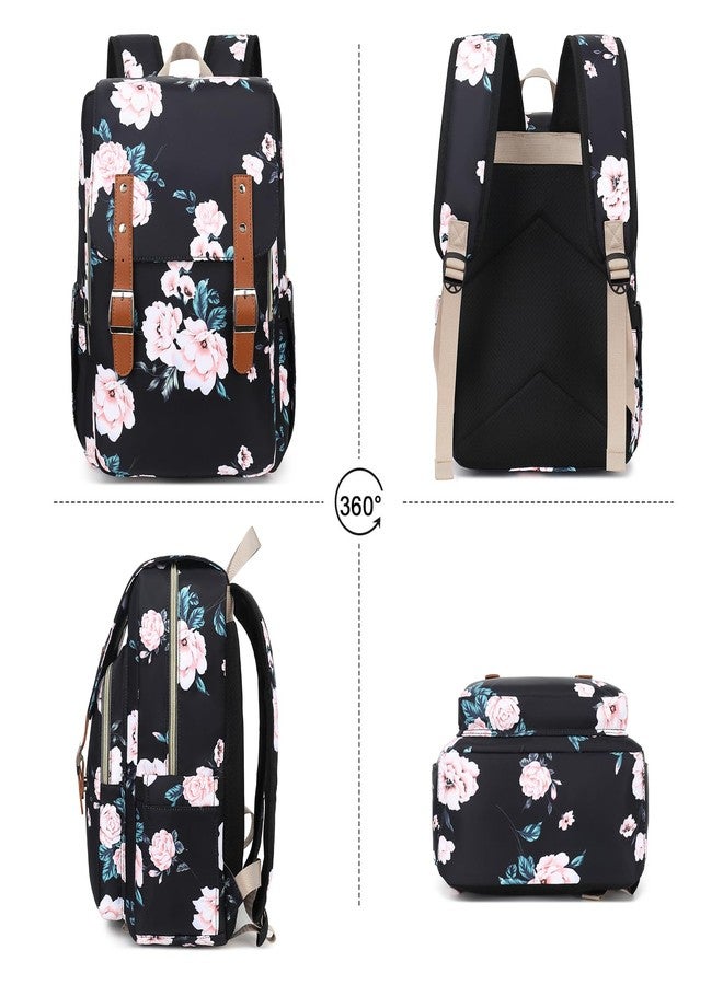 Kouxunt Floral Laptop Backpack for Women Girls, 15.6 inch College School Backpacks Travel Casual Daypack - Image 5