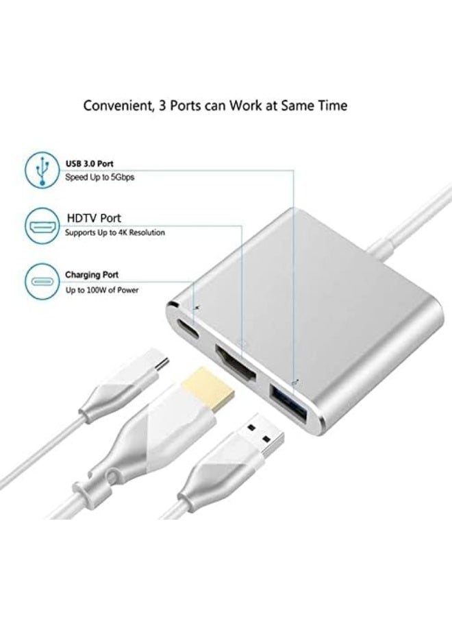 محول Type-C متعدد المنافذ (3 في 1) – HDMI 4K، USB 3.0، وشحن PD لأجهزة MacBook وChromebook وNintendo Switch – فضي - Image 4